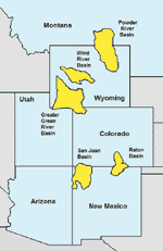 Rocky Mountain Region Major Coalbed Methane Basins